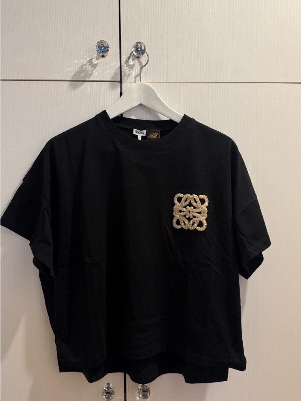Loewe Black Short Sleeve Tee with Beige Anagram Patch